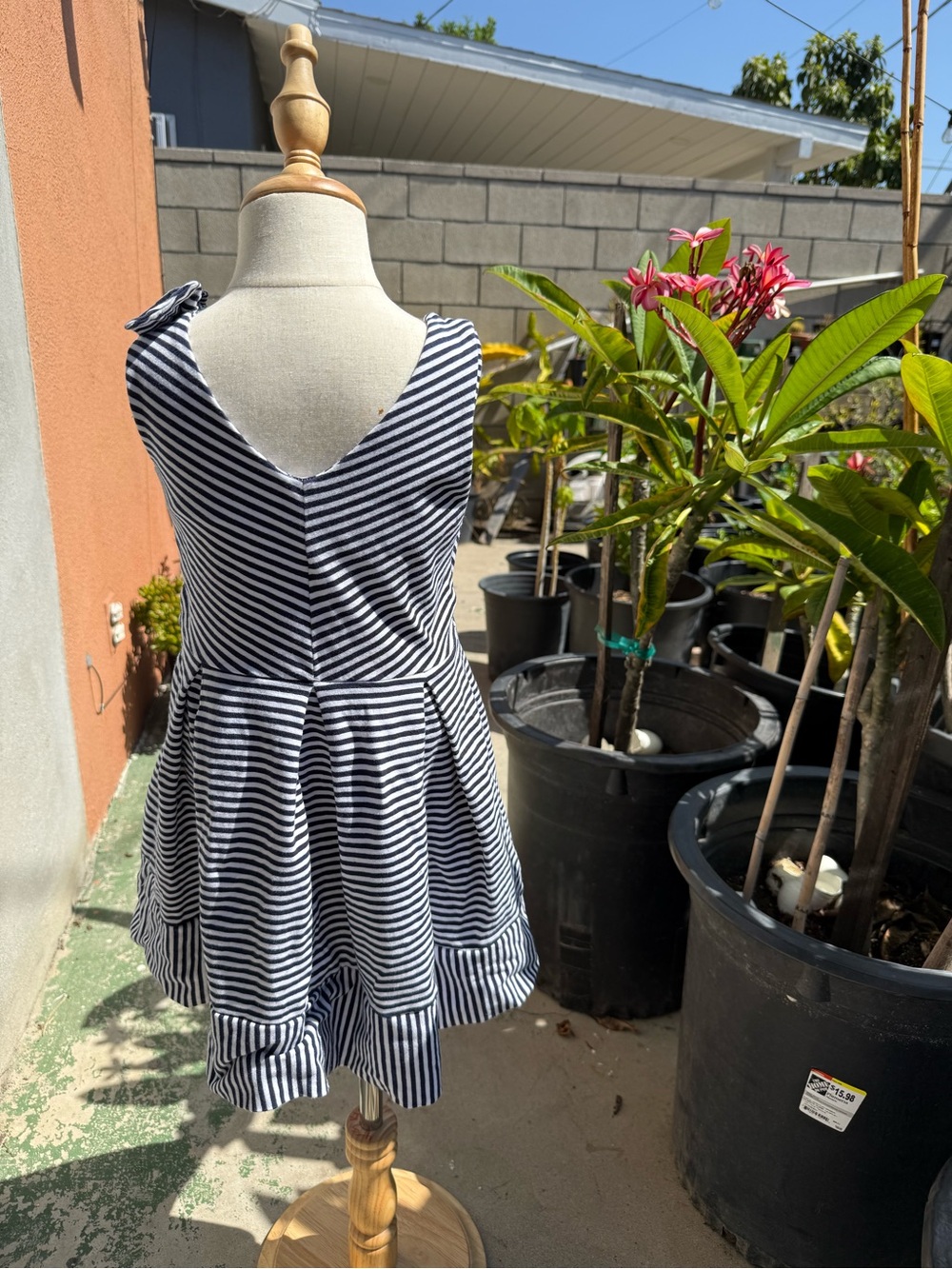 Hope & Henry Girls Navy and White Striped Bow-Accent Dress - Picture 3 of 8